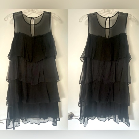 Silk Black Layered Party/Cocktail Dress, Medium - Picture 2 of 4